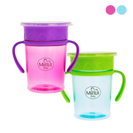 Cani, pahare si accesorii bebe - Cana anticurgere 360° cu manere Minut Baby, 270 ml, 6+