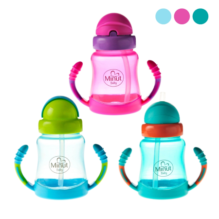 Cani, pahare si accesorii bebe - Cana anticurgere cu manere si pai silicon, 210 ml, 6+