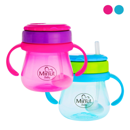 Cani, pahare si accesorii bebe - Cana anticurgere Minut Baby cu pai mobil, 250 ml, 6+