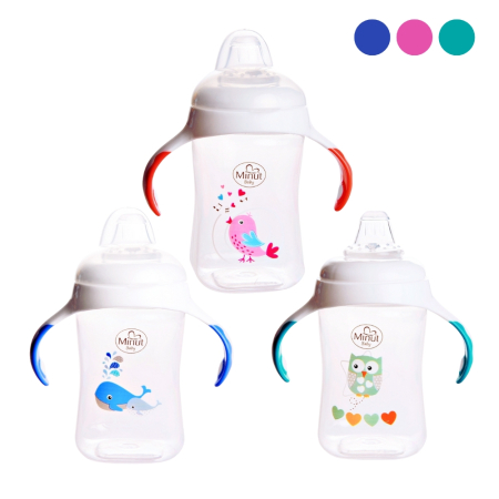 Cani, pahare si accesorii bebe - Cana cu manere si cioc de silicon Minut Baby, 300 ml, 6+