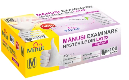 Manusi de unica folosinta - Manusi examinare latex usor pudrate Minut, marimi L albe