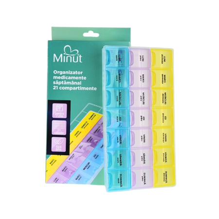 Accesorii medicale pentru recuperare si tratament - Organizator Medicamente Săptămânal 21 Compartimente Minut