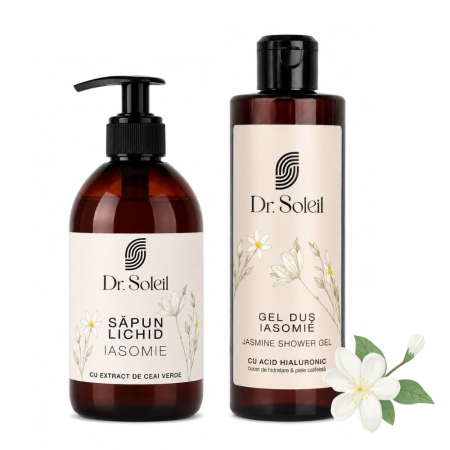 Geluri de dus - Pachet Gel duș pentru EA 260 ml, cremă protectoare mâini 100 ml, săpun lichid Gălbenele 300ml Dr. Soleil