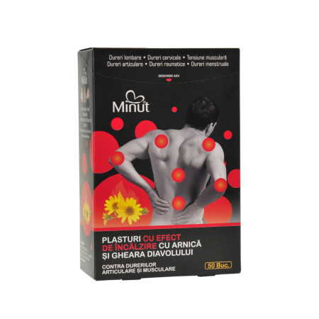 Plasturi - Plasture cu Arnica si Gheara Diavolului, cu efect de incalzire 9x14 cm Minut