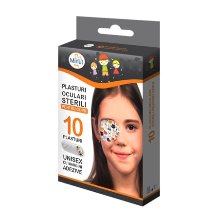 Plasturi - Plasturi oculari sterili pentru copii, cu desene, 10 buc, Minut