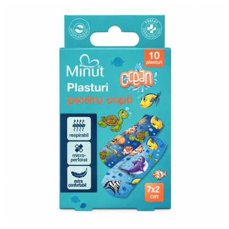 Plasturi - Plasturi pentru copii cu desene "Ocean", 10 buc/cutie, Minut