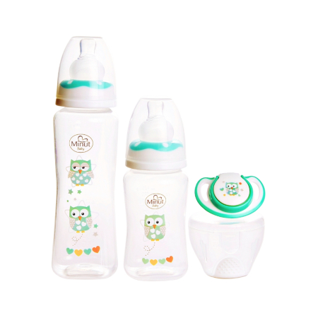 Biberoane, tetine si accesorii - Set 2 biberoane 125 ml, 250 ml + suzeta in cutie sterilizare Minut Baby 0+