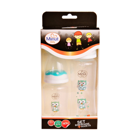 Set 2 biberoane 125 ml, 250 ml + suzeta in cutie sterilizare Minut Baby 0+ [4]