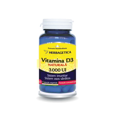 Vitamine si suplimente - Vitamina D3 Naturala 3.000 UI, 60 capsule vegetale - Herbagetica