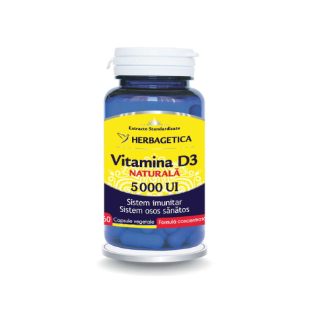 Vitamine si suplimente - Vitamina D3 Naturala 5.000 UI, 60 capsule vegetale - Herbagetica