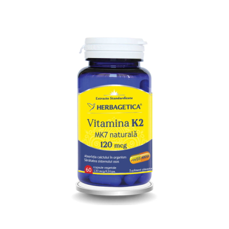 Vitamine si suplimente - Vitamina K2 MK7 Naturala 120 mcg, 60 capsule vegetale - Herbagetica