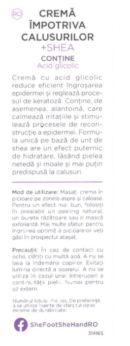 Crema anti-calus cu unt de shea, acid glicolic, vitamina E si alantoina, SheFoot, 75 ml [2]