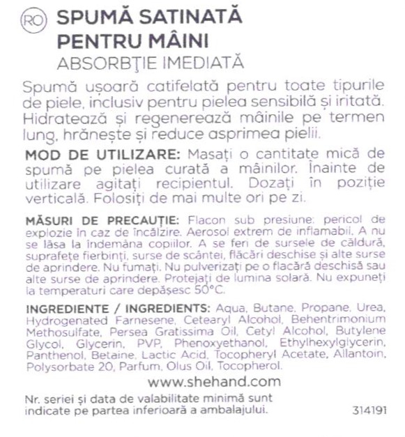Spuma satinata pentru maini cu uree 5%, aminoacizi si ulei de avocado, SheHand, 100ml [7]