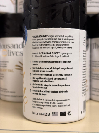 Oleocanthal, 5mg polifenoli din ulei de masline extravirgin, THOUSAND OLIVES, 30 caps [4]