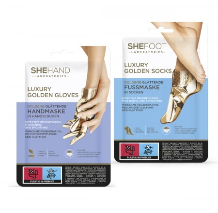 Pachete de ingrijire a mainilor - Pachet Luxury Golden, masti pt. maini si picioare cu aur coloidal, SheCosmetics