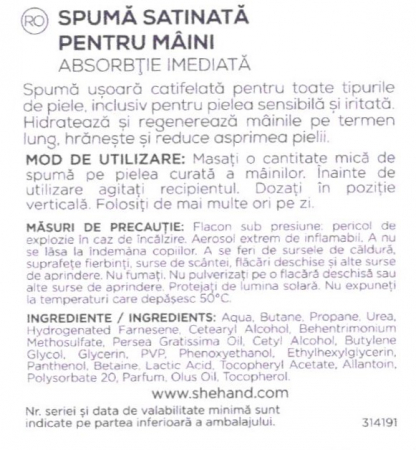 Spuma satinata pentru maini cu uree 5%, aminoacizi si ulei de avocado, SheHand, 100ml [6]
