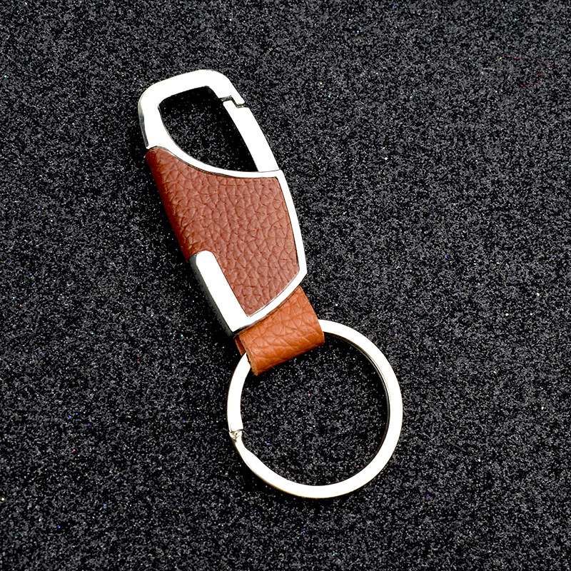 breloc-din-piele-cu-carlig-metalic-inel-breloc-cu-insertie-piele-maro-argintiu [3]