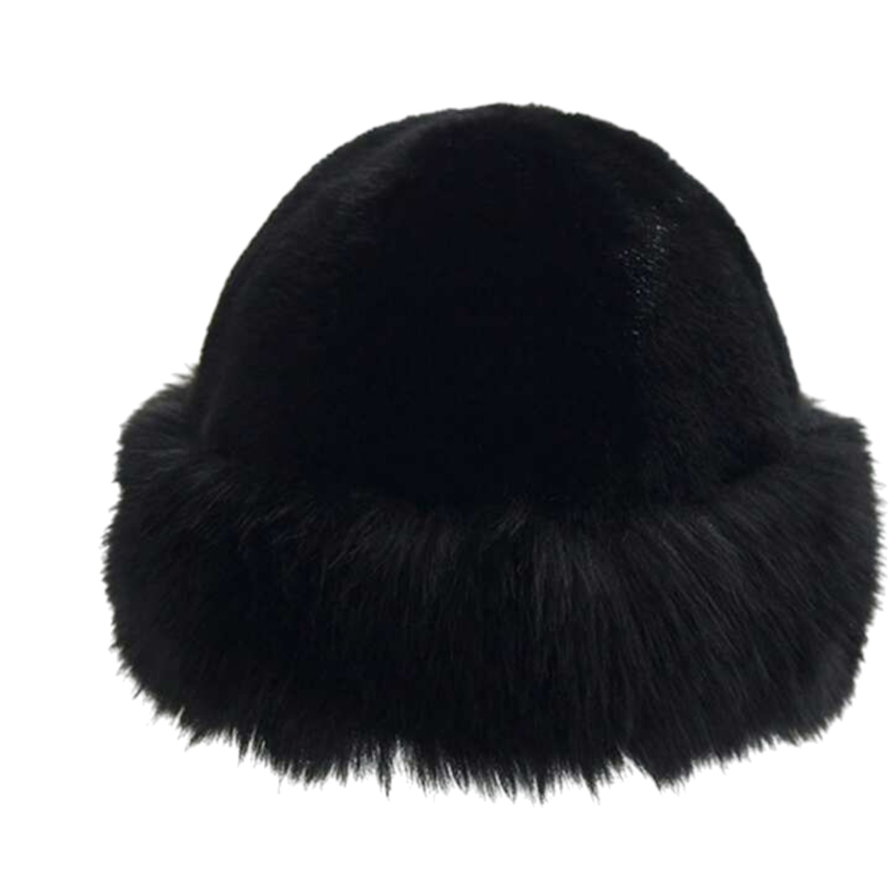 Caciula din blana artificiala moale tip bucket, model elegant - Negru [2]