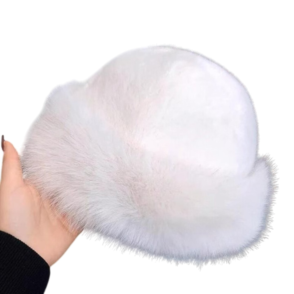 Caciula din blana artificiala moale tip bucket, model elegant - Alb [4]