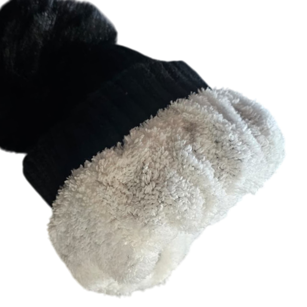 Caciula tricotata groasa cu pompon, imblanita pe interior, stil casual de iarna - Negru [2]