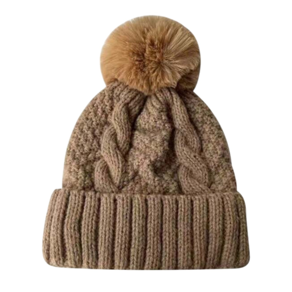 Caciula tricotata groasa cu pompon, imblanita pe interior, stil casual de iarna - Maro [1]