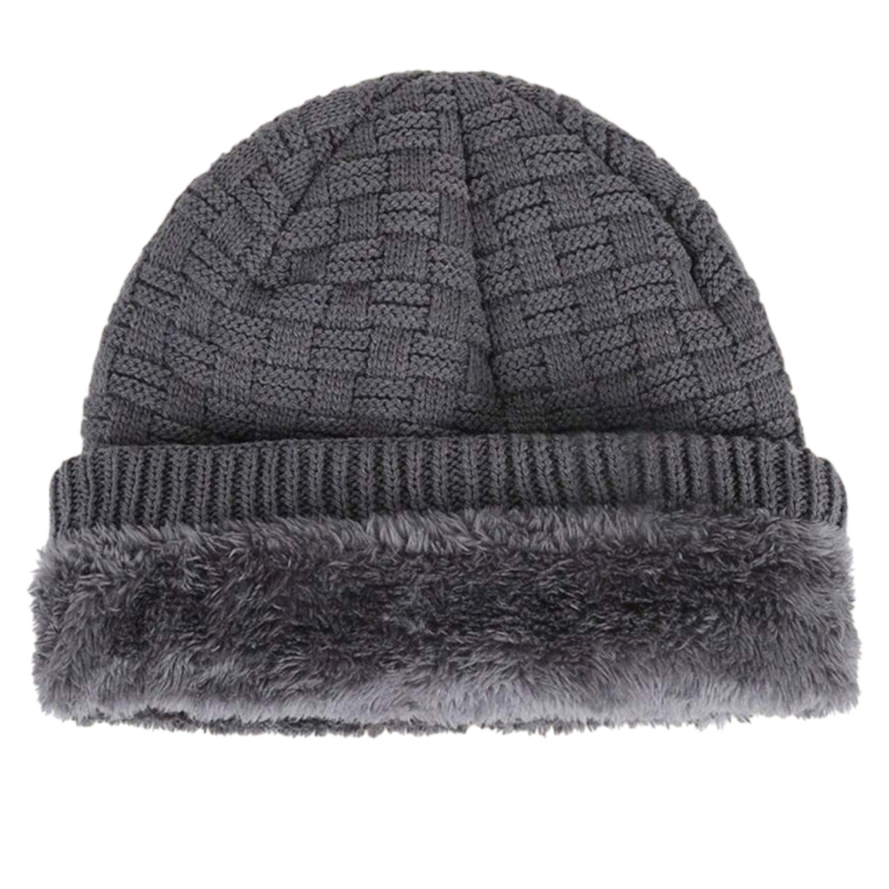 Caciula tricotata groasa imblanita pentru barbati, model casual rezistent la vant - Gri [2]