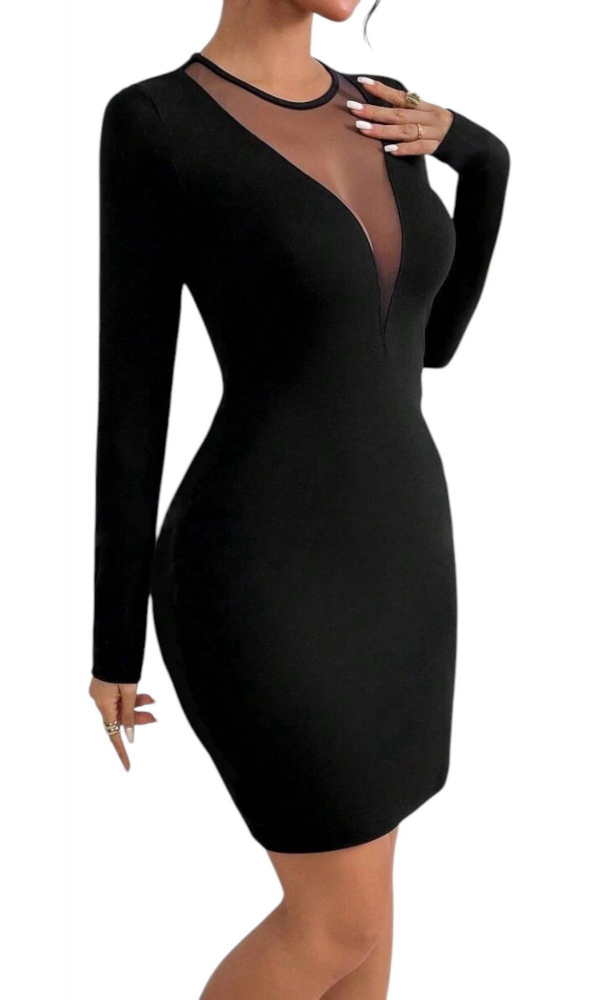 rochie-bodycon-femei-slim-fit-plasa-contrast-maneci-lungi-negru-marime-m [4]