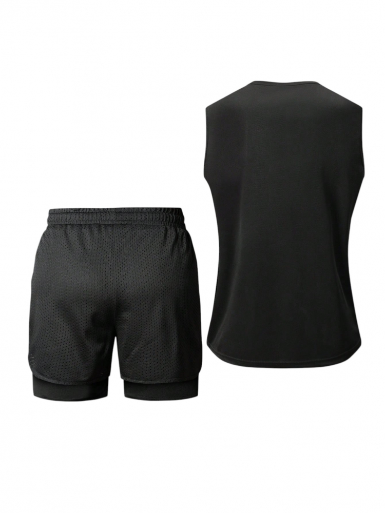 Set sport barbati 2 piese maiou si pantaloni scurti dubli respirabili [2]