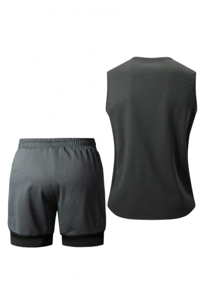 Set sport barbati 2 piese maiou si pantaloni scurti dubli respirabili [2]