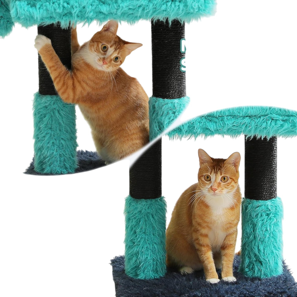 Turn de joaca pentru pisici 2 in 1 cu casuta detasabila si stalpi din sisal – design desen animat [5]