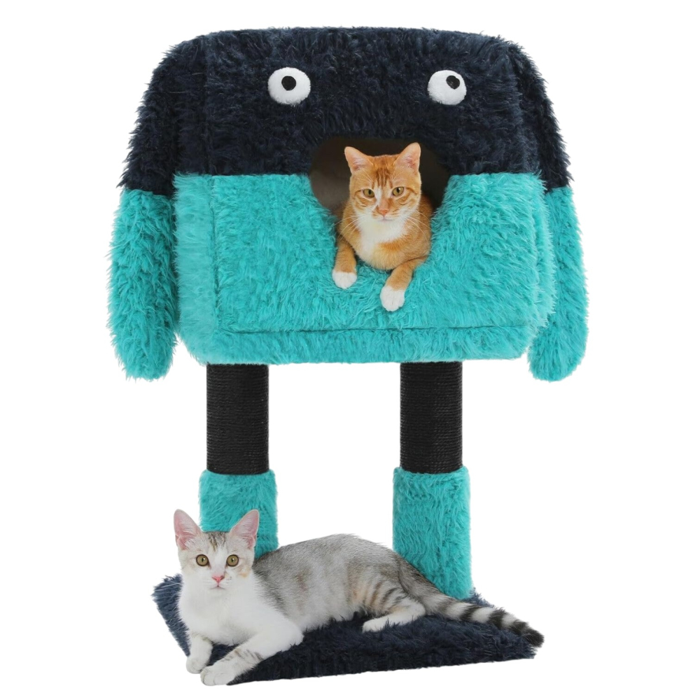 Turn de joaca pentru pisici 2 in 1 cu casuta detasabila si stalpi din sisal – design desen animat [9]