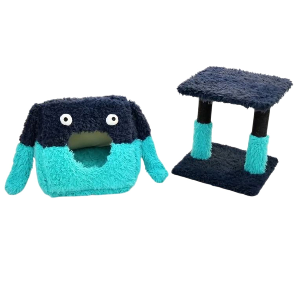 Turn de joaca pentru pisici 2 in 1 cu casuta detasabila si stalpi din sisal – design desen animat [4]