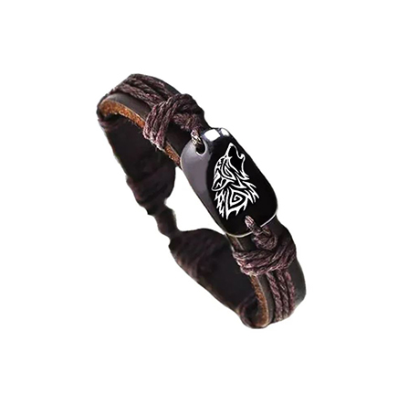 Accesorii Barbati - bratara-din-piele-pandantiv-lup-maro