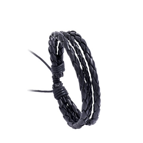 Accesorii Barbati - bratara-impletita-din-piele-manseta-reglabila-cu-design-bohemian-negru