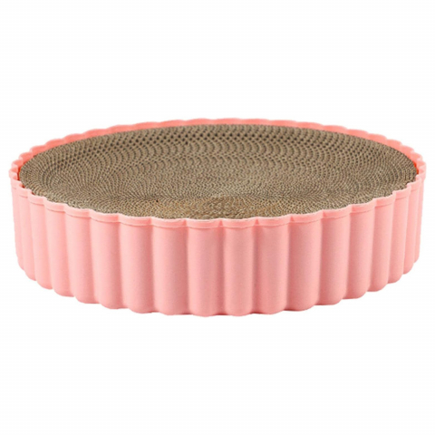 Jucarii animale - carton-de-zgariat-pentru-pisici-cu-tavita-33-cm-roz