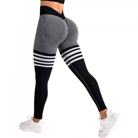 Pantaloni sport dama - colanti-model-jambiere-cu-dungi-talie-inalta-si-efect-push-up-roz-marime-s