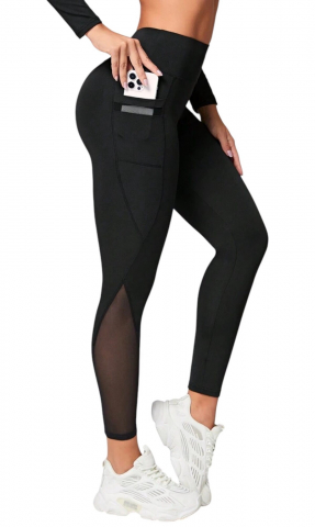 Pantaloni sport dama - colanti-sport-cu-talie-inalta-si-buzunar-lateral-din-plasa-pentru-telefon-negru