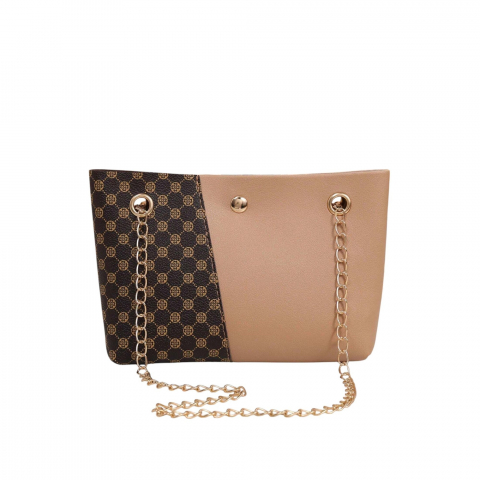 Genti Femei - geanta-mini-casual-cu-lant-auriu-design-elegant-bej-maro