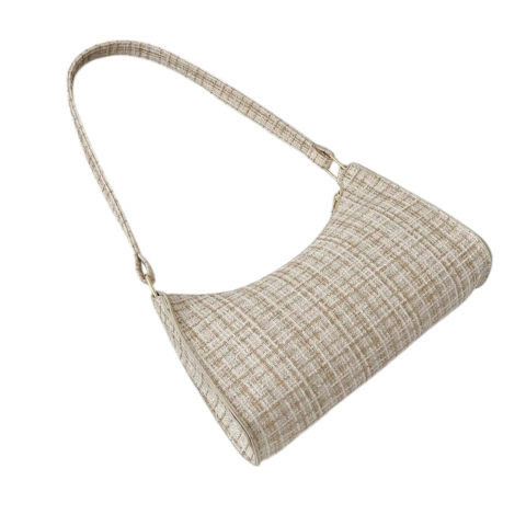 Genti Femei - geanta-tip-baguette-model-in-carouri-texturate-alb