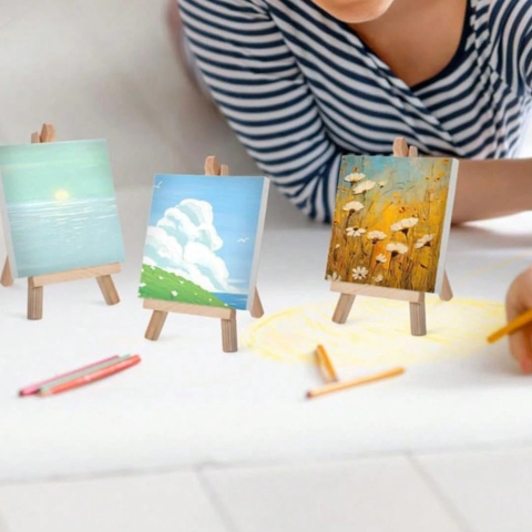 Set mini sevalet din lemn cu panza 10x10 cm pentru pictura si decor [6]