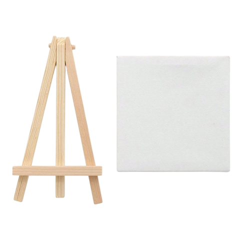 Hobby & Timp Liber - Set mini sevalet din lemn cu panza 10x10 cm pentru pictura si decor