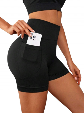 Colanti - pantaloni-scurti-sport-dama-talie-inalta-negru