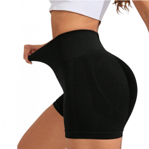 Colanti - pantaloni-scurti-sport-femei-negru-talie-inalta-push-up