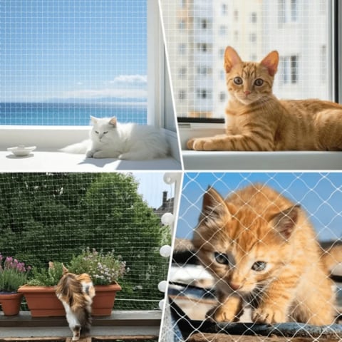 Plasa protectie pisici balcon si fereastra, transparenta, rezistenta UV, kit montaj inclus [6]