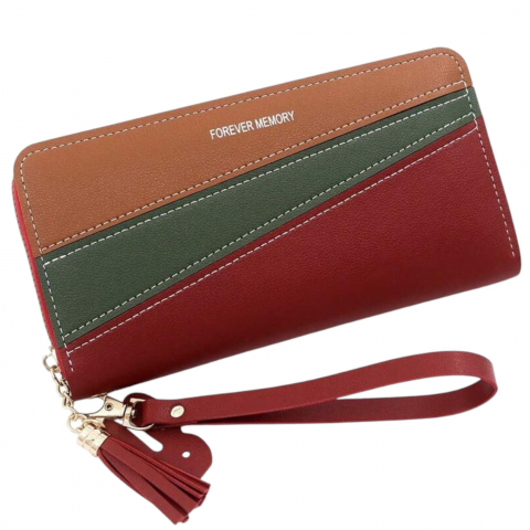 Portofele Femei - portofel-cu-fermoar-tip-poseta-design-elegant-si-casual-model-bloc-de-culori-ros