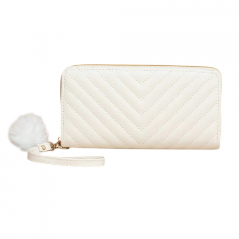 Portofele Femei - portofel-dama-model-v-cu-pompon-alb