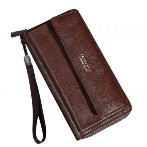 Portofele barbati - portofel-lung-dublu-pentru-barbati-din-piele-cu-catarama-si-fermoar-maro