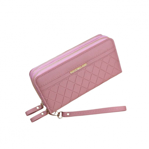 Portofele Femei - portofel-lung-dublu-pentru-dama-fashion-clasic-roz-coral