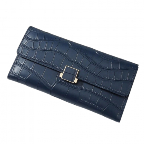 Portofele Femei - portofel-lung-trifold-pentru-femei-design-crocodil-in-relief-piele-pu-abastru