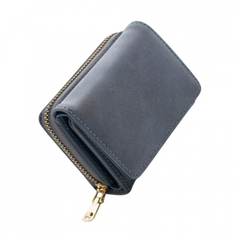 Portofele Femei - portofel-mic-minimalist-cu-fermoar-pliabil-in-trei-usor-si-compact-dusty-blue